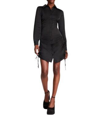 BB Dakota Steve Madden Womens Saint Side Ruched Shirt Dress  Black Satin XS New